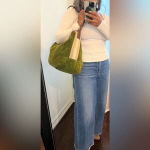 Vintage Ruehl No. 925 Green Suede and Brown Leather Tote